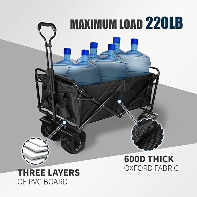 ElyseeOutdoor Wagon Trolley Capacity 250KG Outdoor Camping Wagon trolley Cart Folding Beach Garden Camping Shopping Cart Fishing Stall Trolley