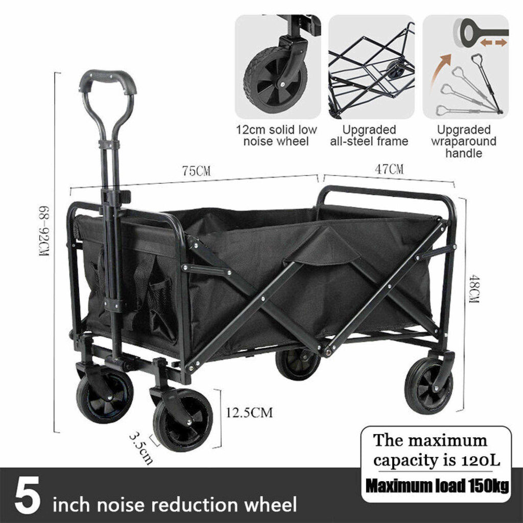 ElyseeOutdoor Wagon Trolley Capacity 250KG Outdoor Camping Wagon trolley Cart Folding Beach Garden Camping Shopping Cart Fishing Stall Trolley